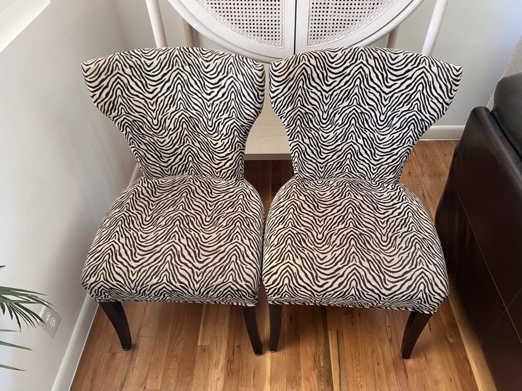 (2) Zebra High Back Chairs W/ Nail Head Trim