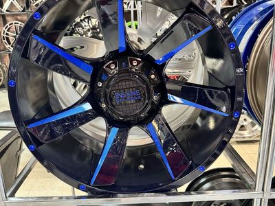 Insane Off-Road 20x10 Gloss Black Blue Milled Wheels - 5x114.3/127 lug Pattern, Offset: 0mm, brand new set of 4 wheels.