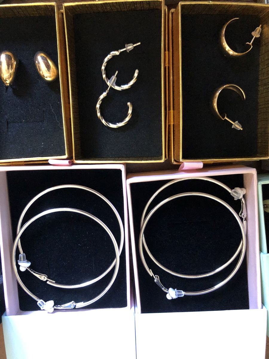 Various Gold & Silver Tone Earrings - Hoops, Studs, and Cuffs