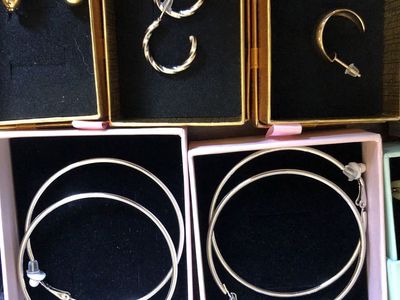 Various Gold & Silver Tone Earrings - Hoops, Studs, and Cuffs