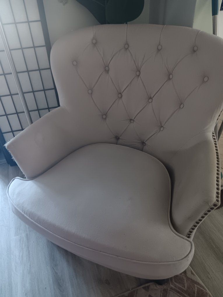 Tufted Fabric Accent Armchair with Nailhead Trim - Beige