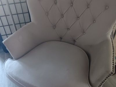 Tufted Fabric Accent Armchair with Nailhead Trim - Beige