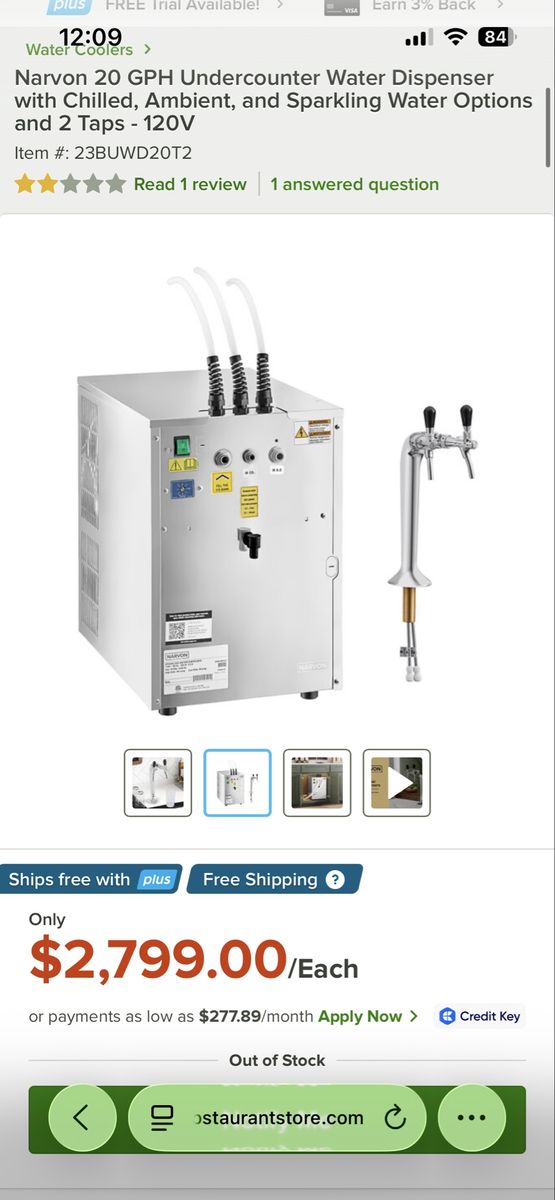 Narvon 23BUWD20T2 20 GPH Undercounter Water Dispenser with Chilled, Ambient, Sparkling Options