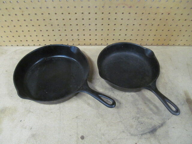 Wagner Ware cast iron skillets. Two sizes