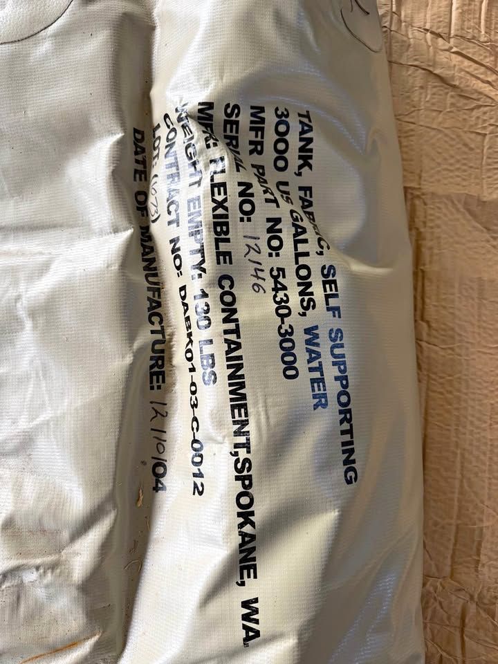 Heavy-Duty Military Water Bladders – 3,000 Gallon Capacity (Emergency / Off-Grid Ready) $1,000