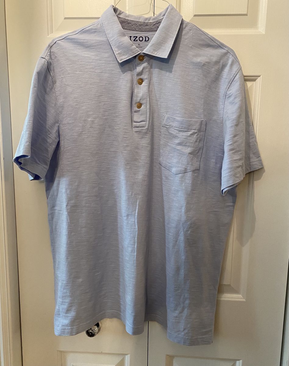 Mens IZOD Light Blue Polo Shirt XL - Nice Lightweight Fabric w/ Pocket And Logo - C PIX