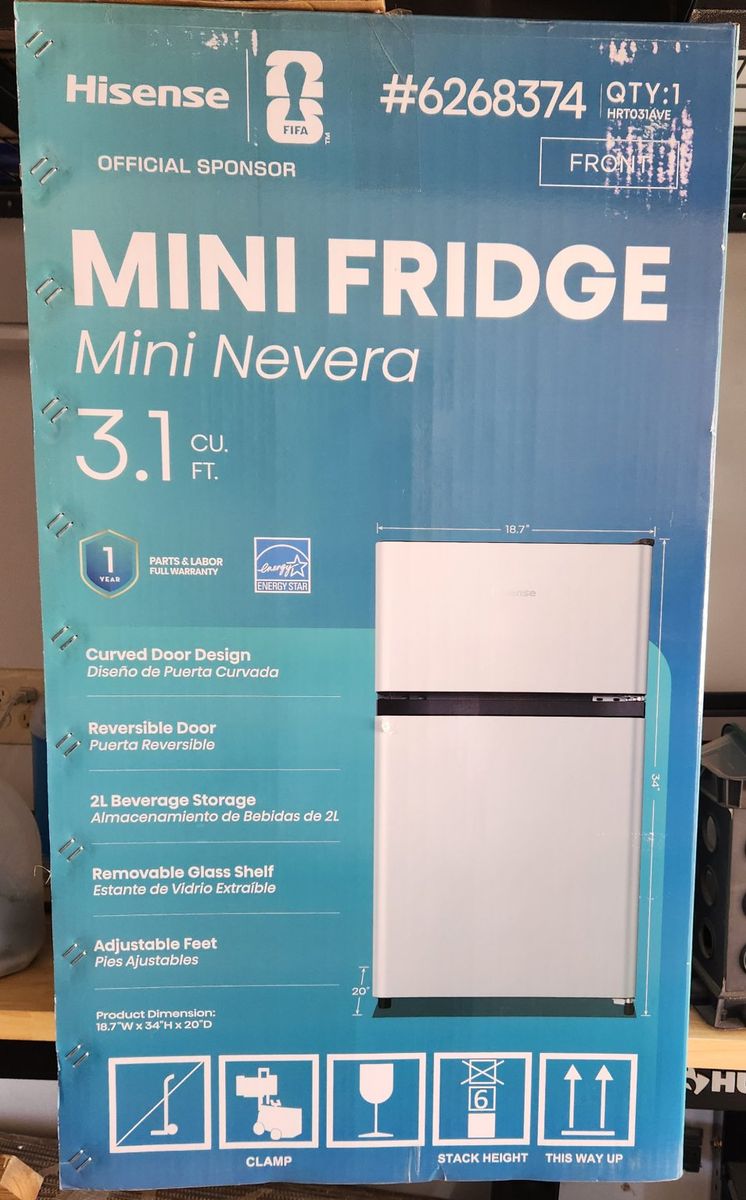 Hisense 3.1 Cu. Ft. 2-Door Mini Fridge Refrigerator with freezer.  Stainless Steel Look (HRT031AVE)