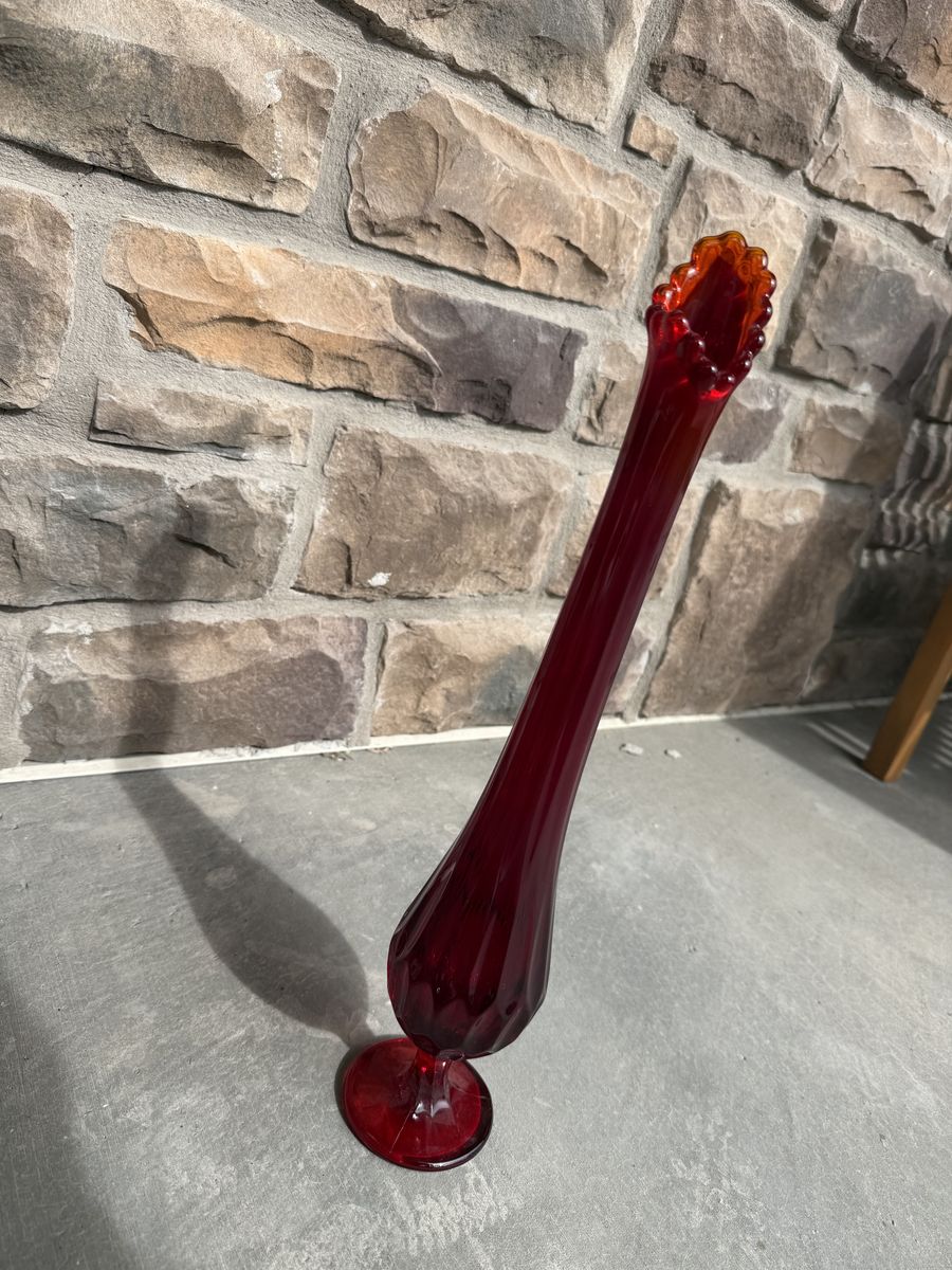Vintage 17.5 Fenton Ruby Red Swung Vase