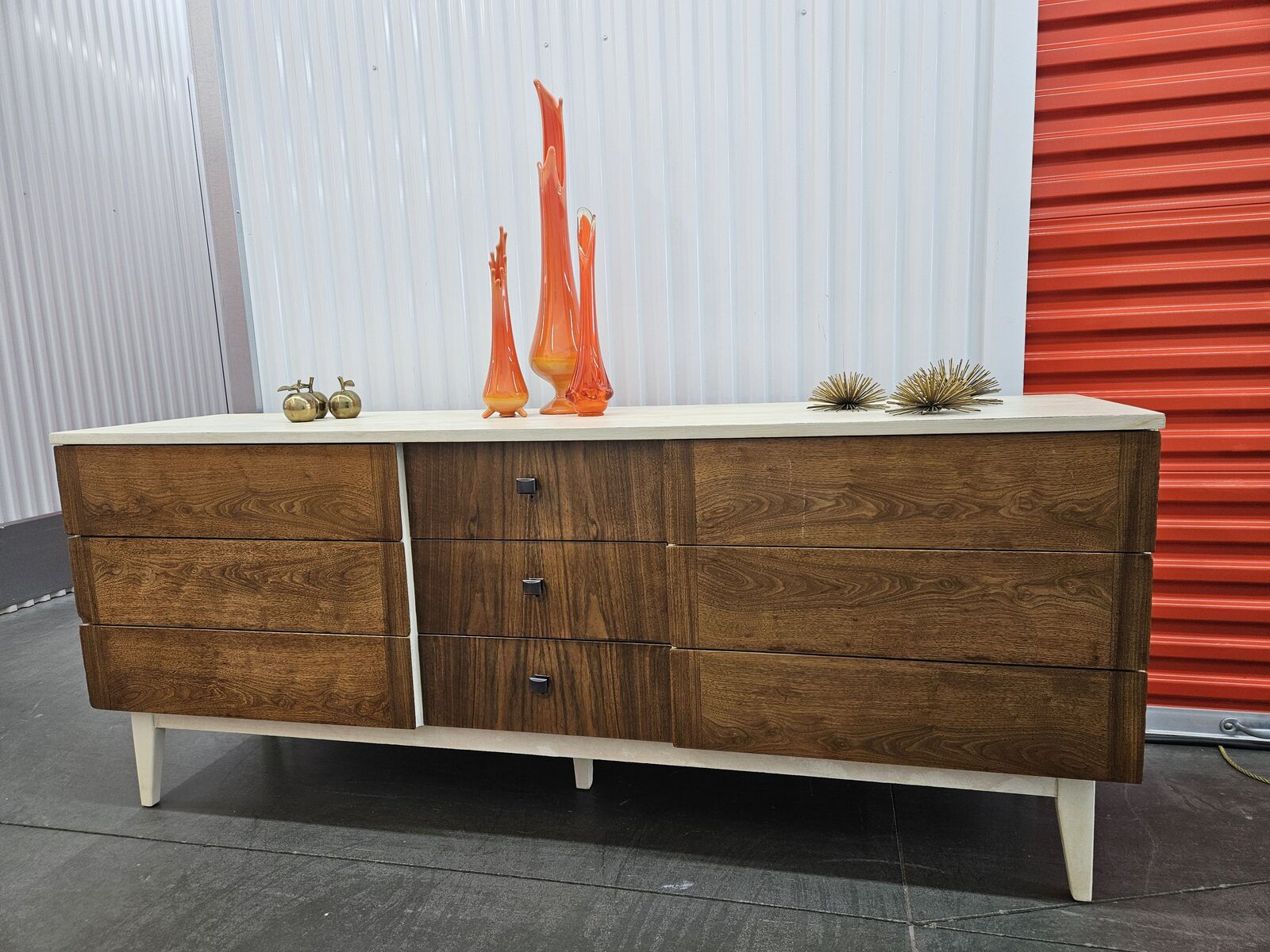 1960's Stanley Long Walnut Dresser Credenza Vintage MCM