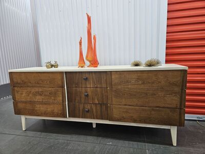 1960's Stanley Long Walnut Dresser Credenza Vintage MCM