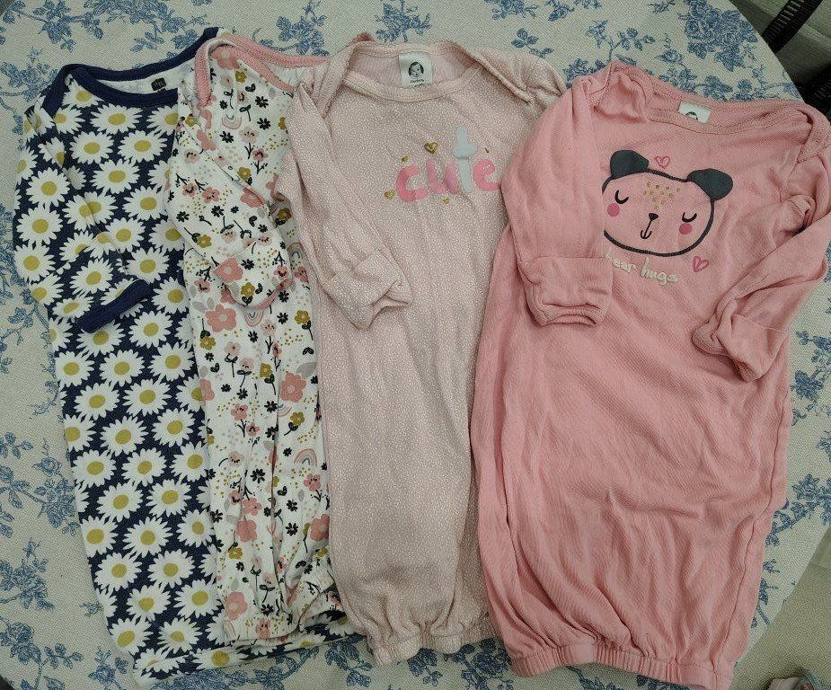 4 size 0-6 month Cotton Long-Sleeve Sleepwear, open bottem