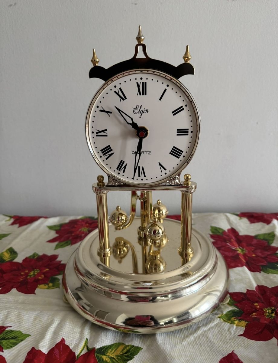 Vintage Elgin Brass Quartz Anniversary Clock with Rotating Pendulum