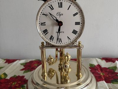 Vintage Elgin Brass Quartz Anniversary Clock with Rotating Pendulum