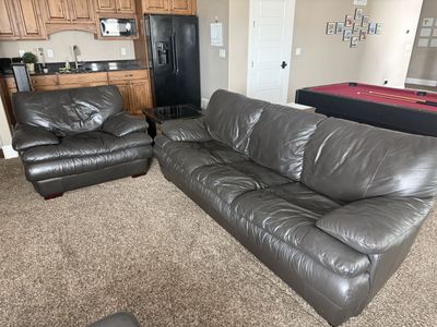 Oversized Leather-Look Sofa & Chair – Soft, Comfortable, Great Condition