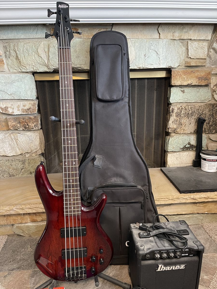 Ibanez Five String Bass with Amplifier