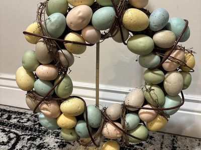 Decorative Easter Egg Wreath with Twig Accent on Stand