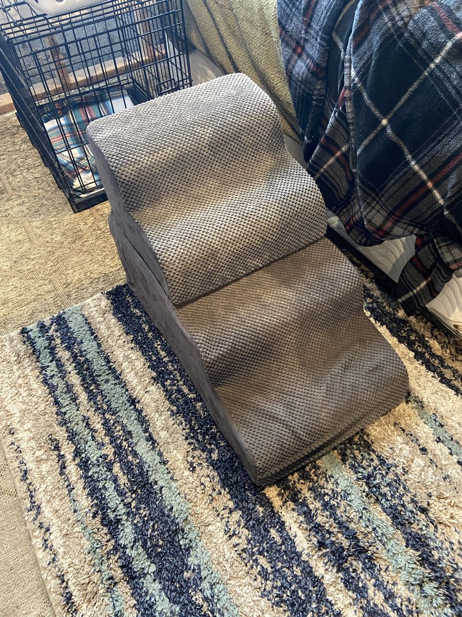 3-Tier Foam Pet Stairs for Dogs & Cats - Gray Fabric Step Ramp