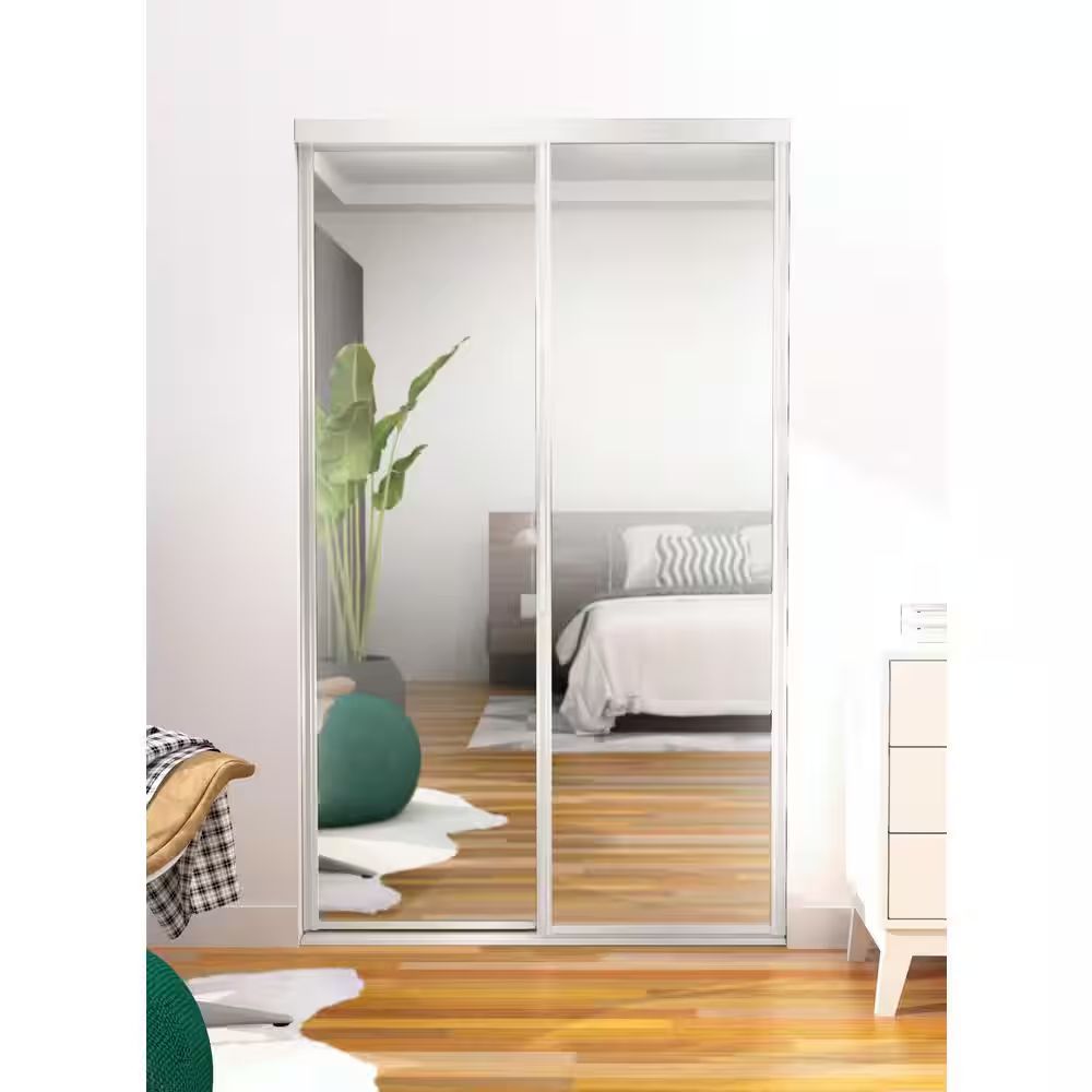 96 in. x 96 in. Concord White Aluminum Frame Mirrored Interior Sliding Closet Door