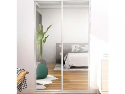 96 in. x 96 in. Concord White Aluminum Frame Mirrored Interior Sliding Closet Door