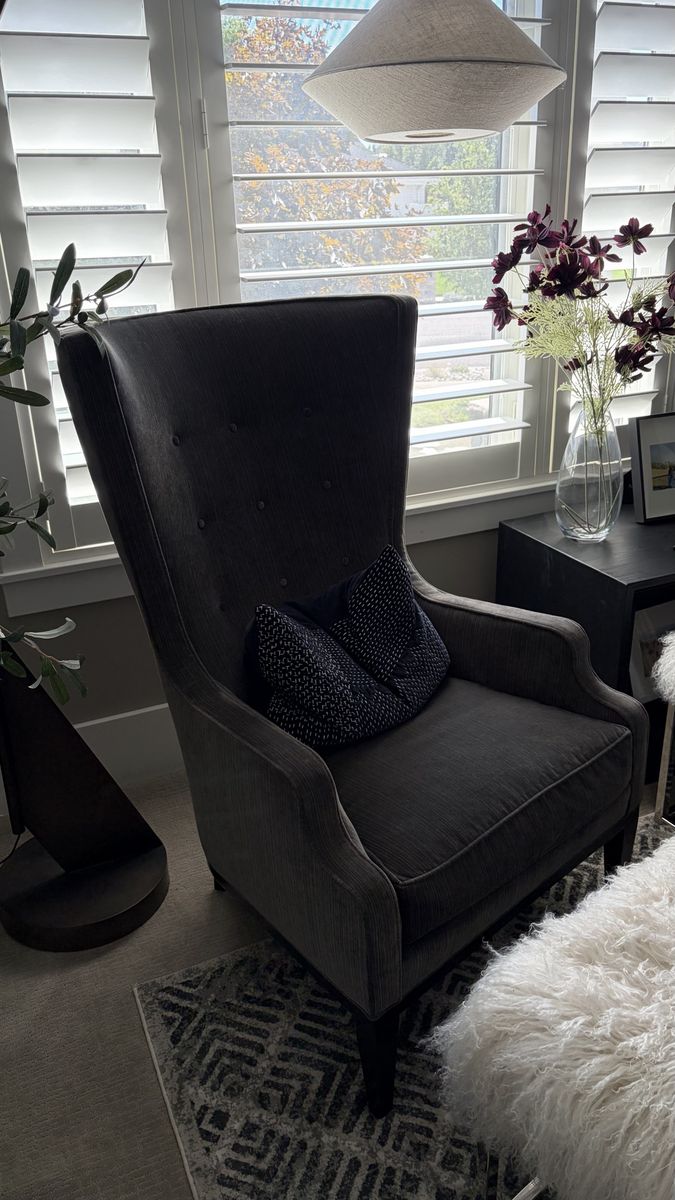 Set of Two Dark Grey Wingback Accent Chair with Tufted Back
