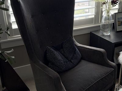 Set of Two Dark Grey Wingback Accent Chair with Tufted Back