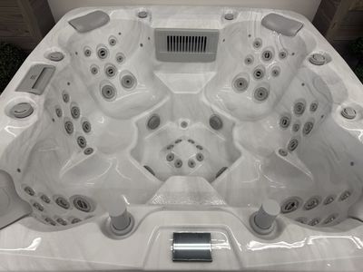 New 8-Person Hot Tub – Foot Jets, Bluetooth Speakers, Waterfall, LED Lights, Touch Controls | $9,500