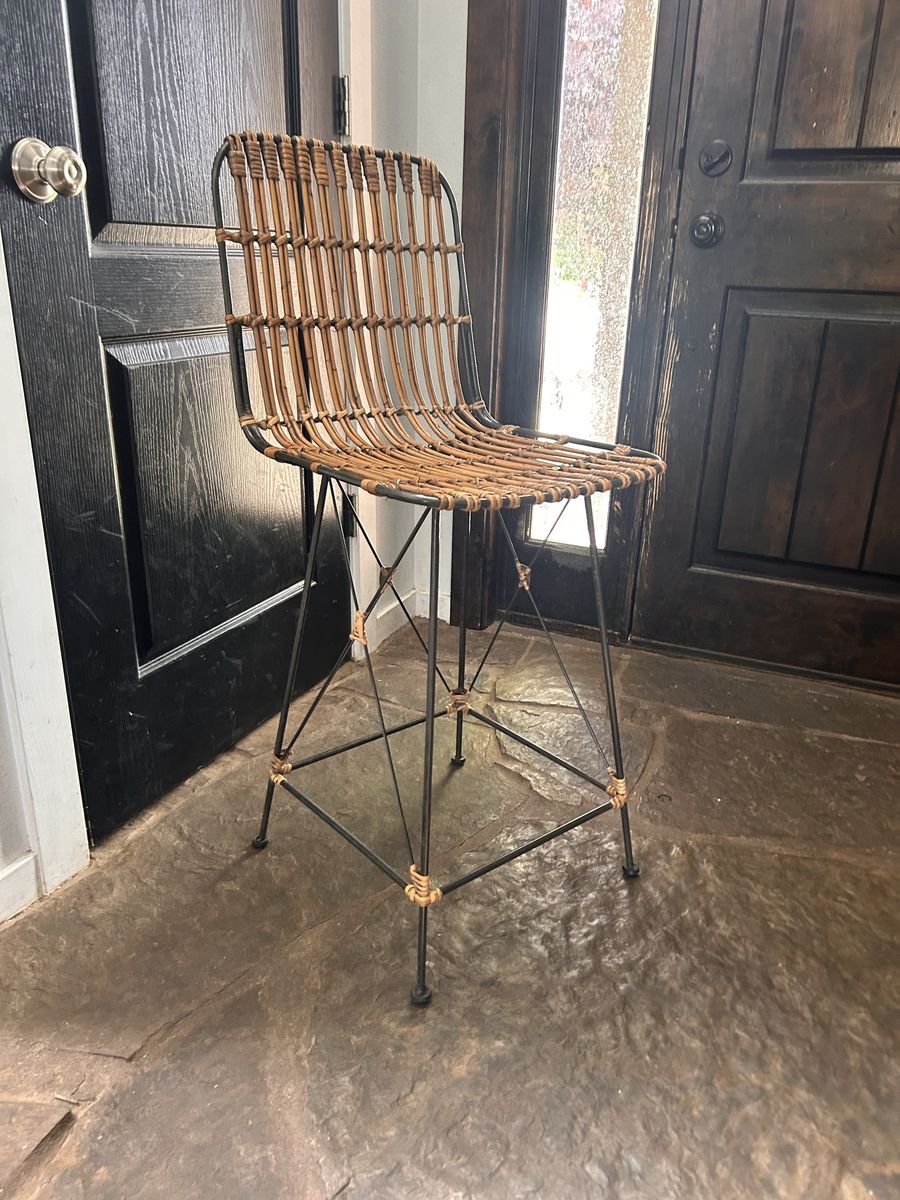 6 Woven Rattan Counter Stools- Black Metal Frame Bar Height Chair