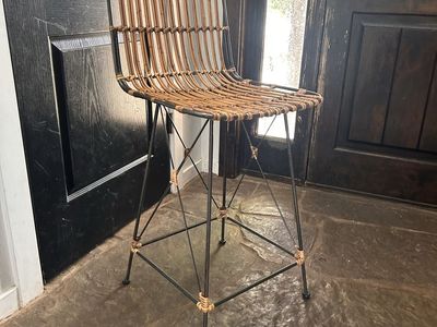 6 Woven Rattan Counter Stools- Black Metal Frame Bar Height Chair
