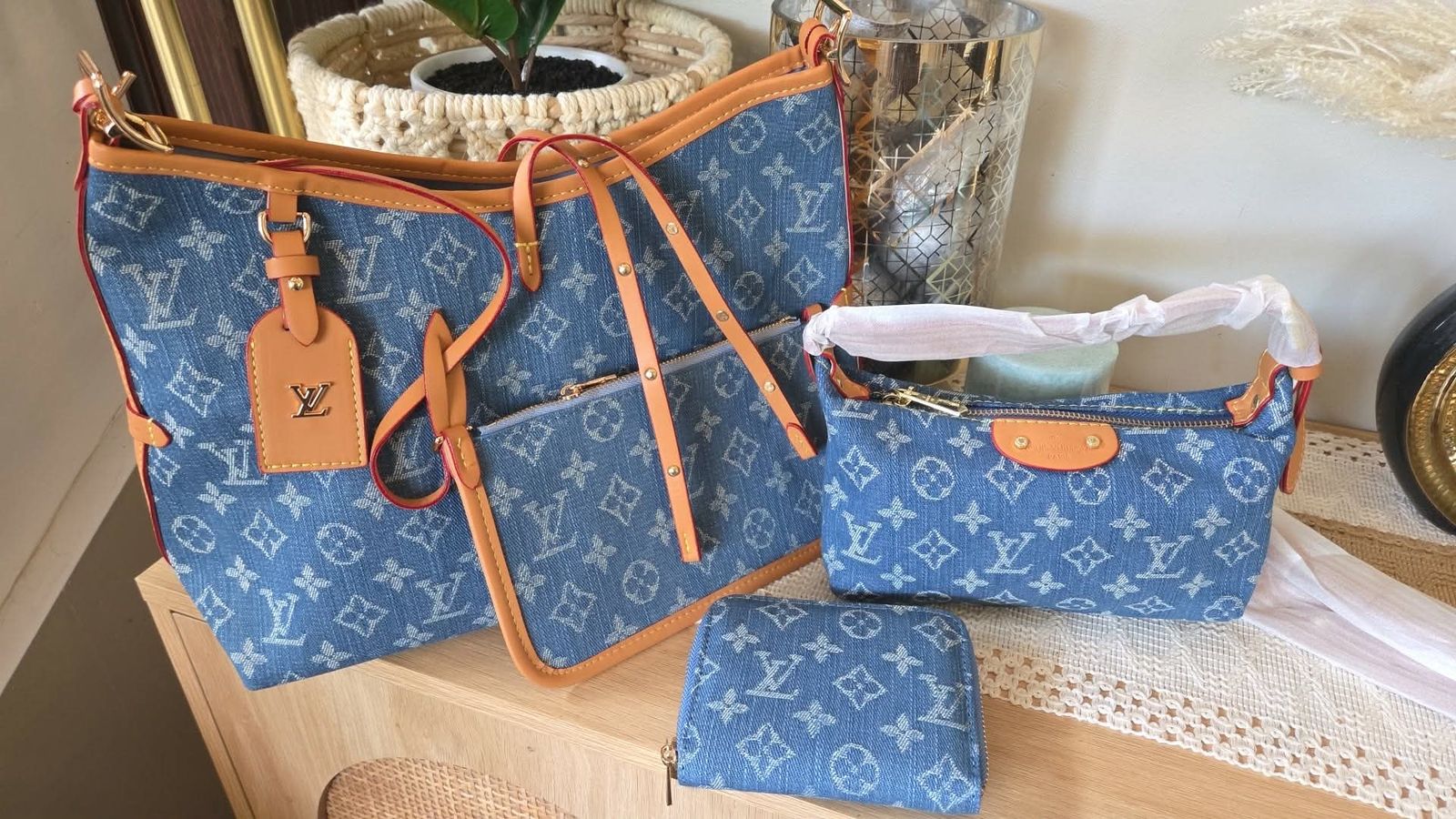 Denim purse set