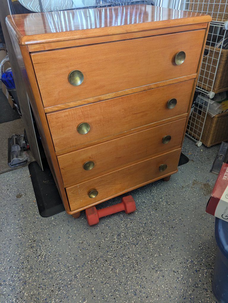Vintage Wooden Dresser with Fold-Down Desk Compartment and 4 Drawers