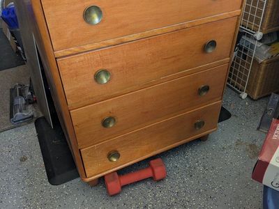 Vintage Wooden Dresser with Fold-Down Desk Compartment and 4 Drawers