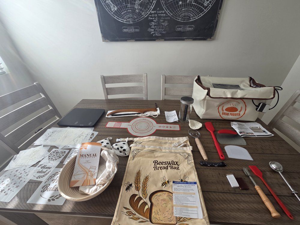Sour Dough Bread Making Kit: Beeswax Bag, Proofing Bag, Stencils, Danish Dough Whisk, & More