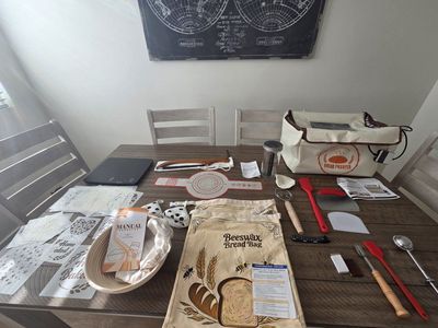 Sour Dough Bread Making Kit: Beeswax Bag, Proofing Bag, Stencils, Danish Dough Whisk, & More