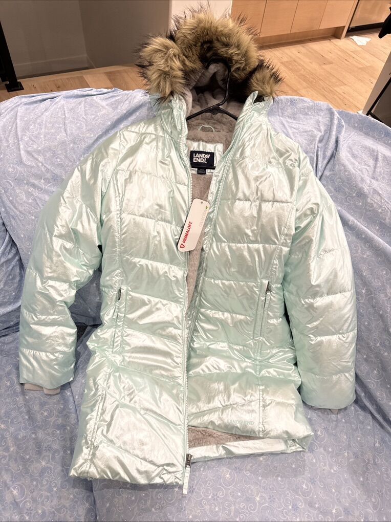 Lands End Parka Girl New Green Blue Metallic 14 16