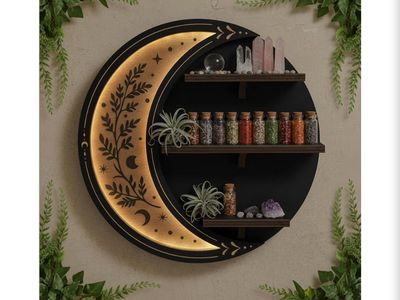 Fnydox 11.8" Half Moon Floating Wall Shelf with 3 Tiers, Black Wood Display Shelf