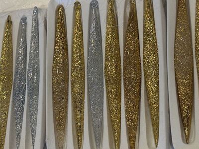 Vintage mid century modern icicle glass Christmas ornaments MCM XMAS.