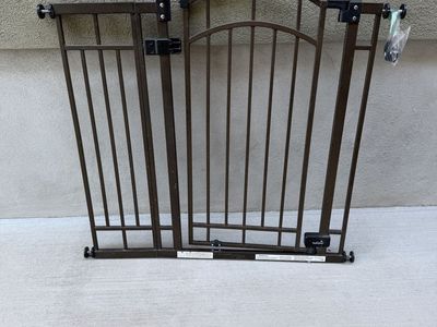 Metal Baby Gate, Pressure Mounted, Adjustable Width, Brown
