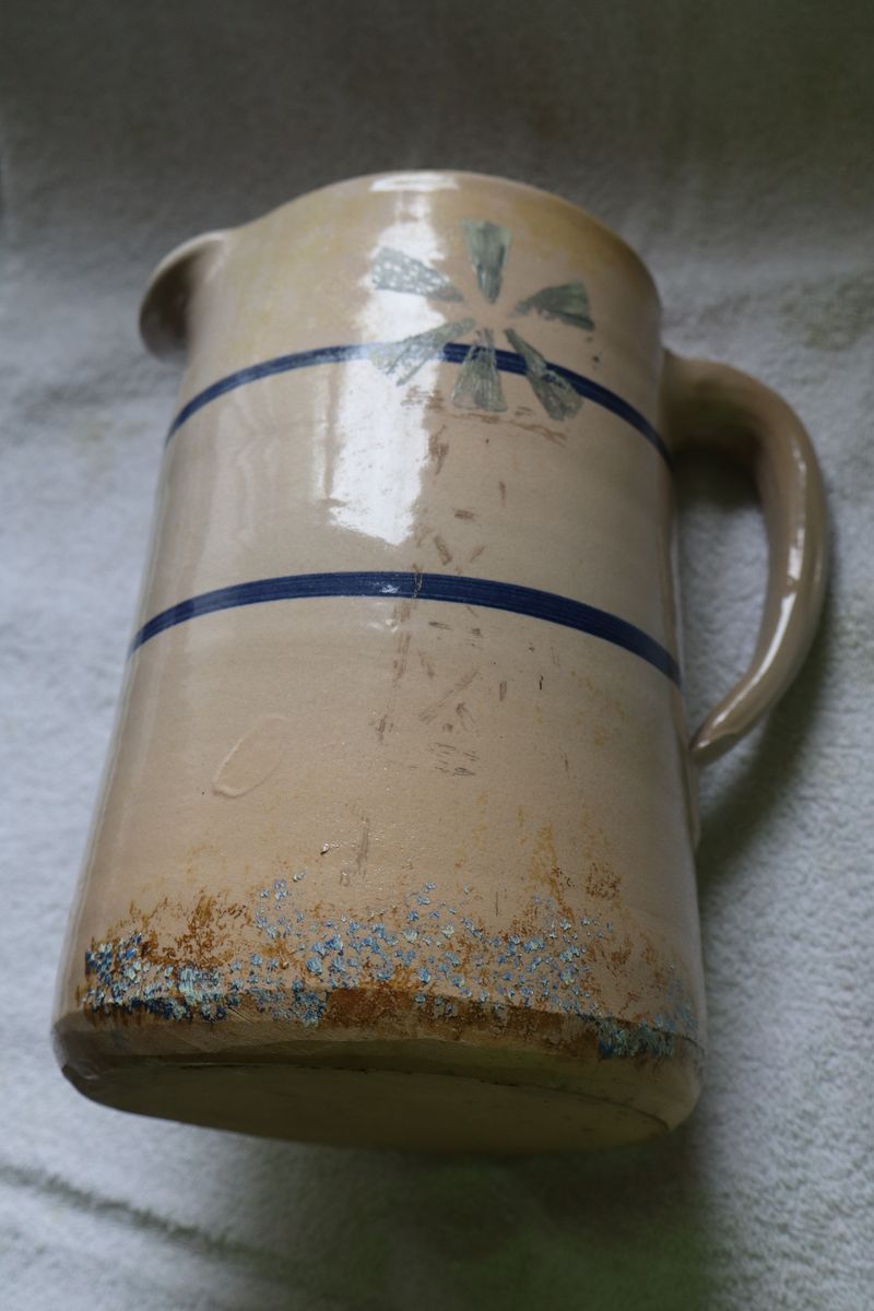 Texas Bluebonnets w/ Windmill Motive Ceramic Pitcher Carafe