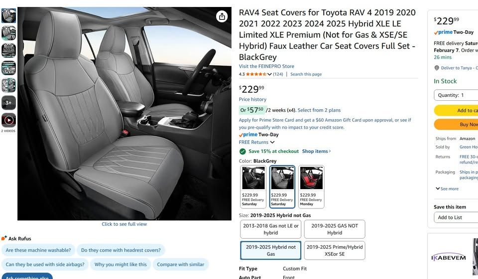 2019-2025 Toyota Rav4 Hybrid seat covers