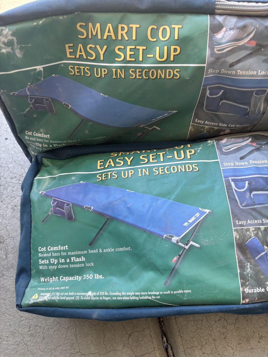 RIO Gear Smart Cot Easy Set-Up Portable Camping Cot (2-Pack) 350lb Capacity, 80x32x19