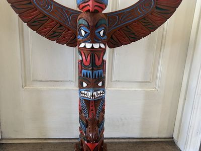 Hand-Carved Totem Pole Style Wood Sculpture – 26" Tall