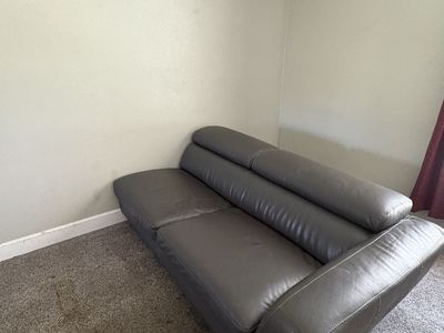 Contemporary Dark Gray Real Leather/Loveseat with Adjustable Headrests