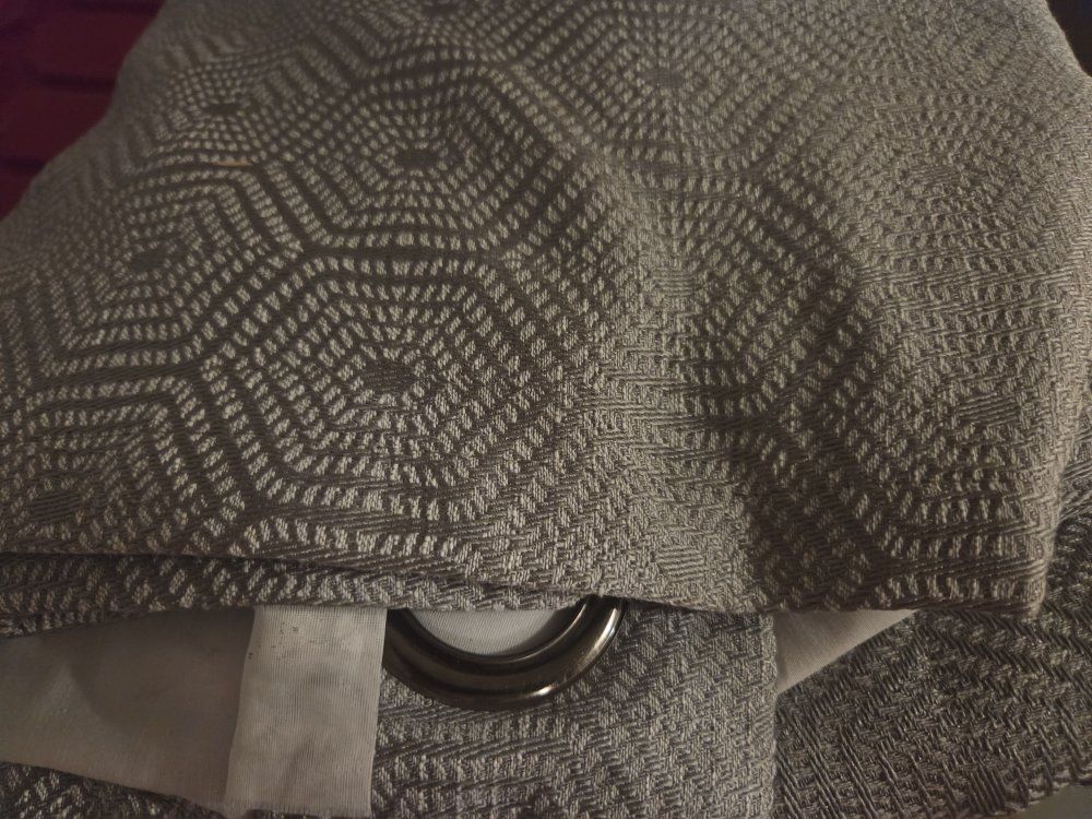 Gray Geometric Pattern Grommet Window Curtain Panel 3. panels 