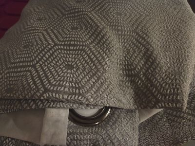 Gray Geometric Pattern Grommet Window Curtain Panel 3. panels