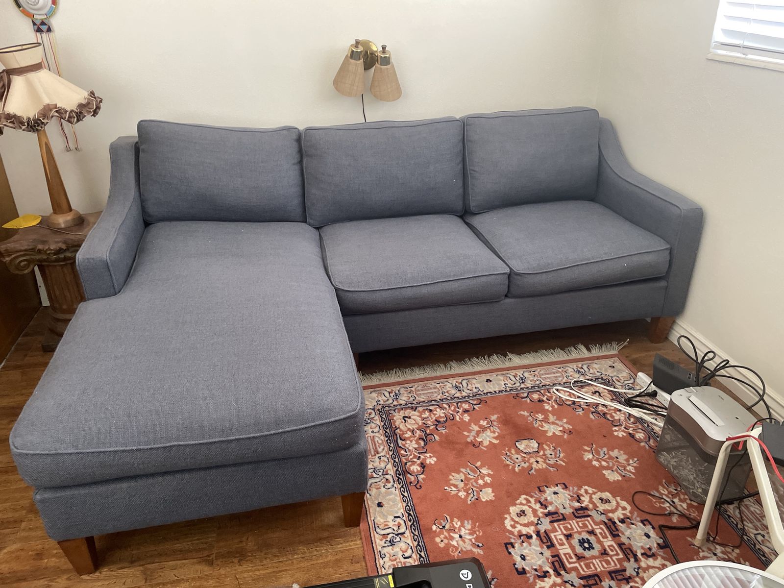 West Elm Pebble Weave Aegean Blue Sectional Sofa