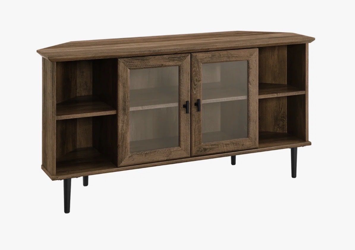 48” Glass Door Corner TV Stand with Adjustable Shelves & Cord Management - Holds 80 lbs