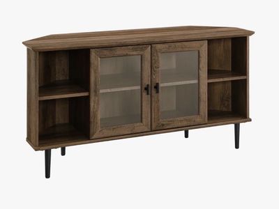 48” Glass Door Corner TV Stand with Adjustable Shelves & Cord Management - Holds 80 lbs
