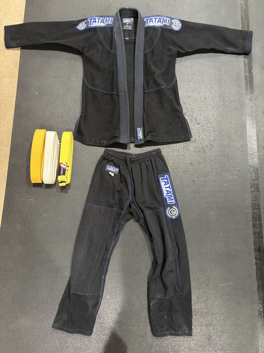 Tatami Kids Black M4 BJJ Gi with 2 Yellow & 1 White Belt - Used, Great Condition
