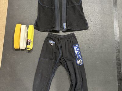 Tatami Kids Black M4 BJJ Gi with 2 Yellow & 1 White Belt - Used, Great Condition