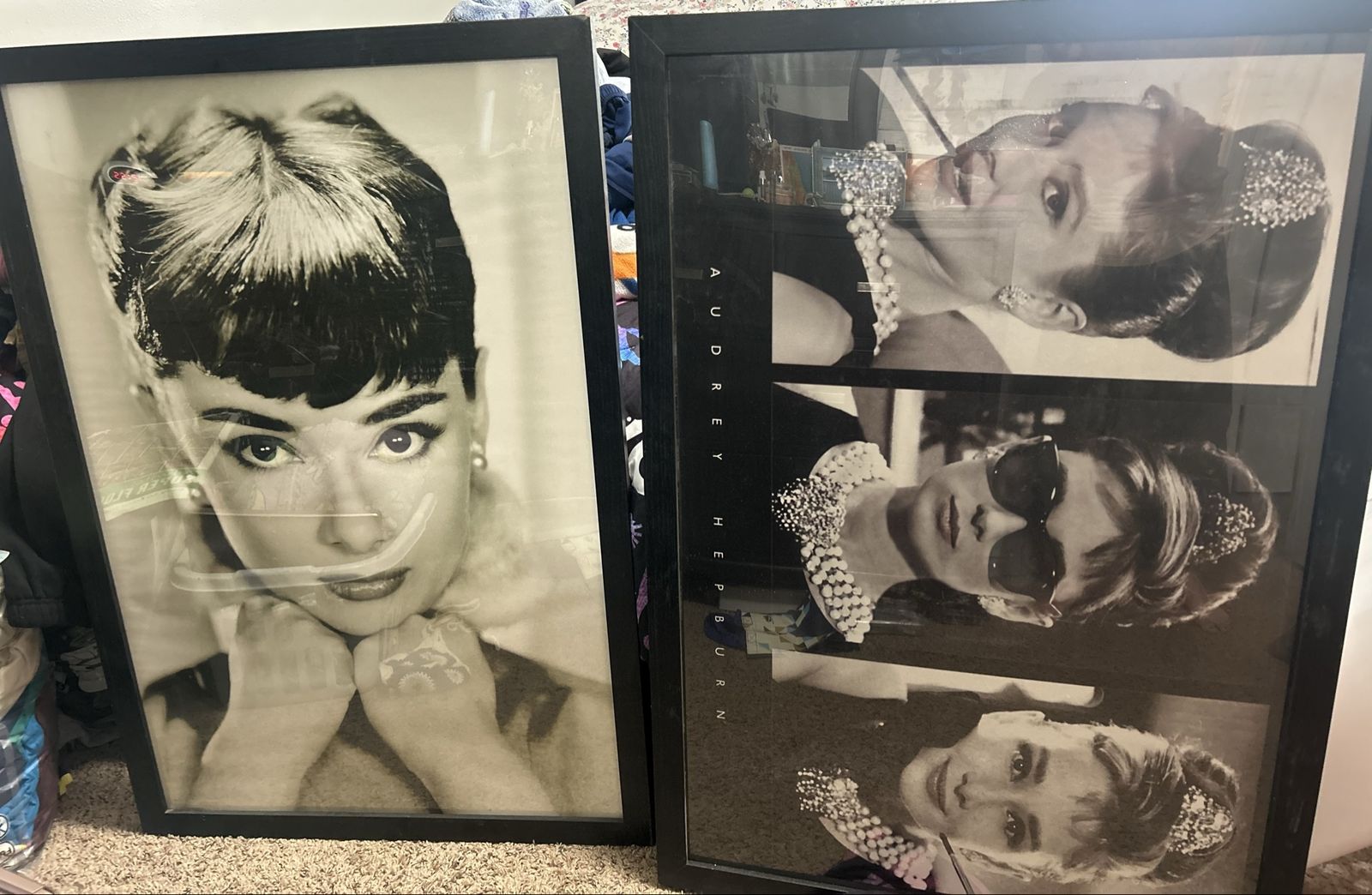 Set of 2 Framed Audrey Hepburn Black and White Wall Art Prints